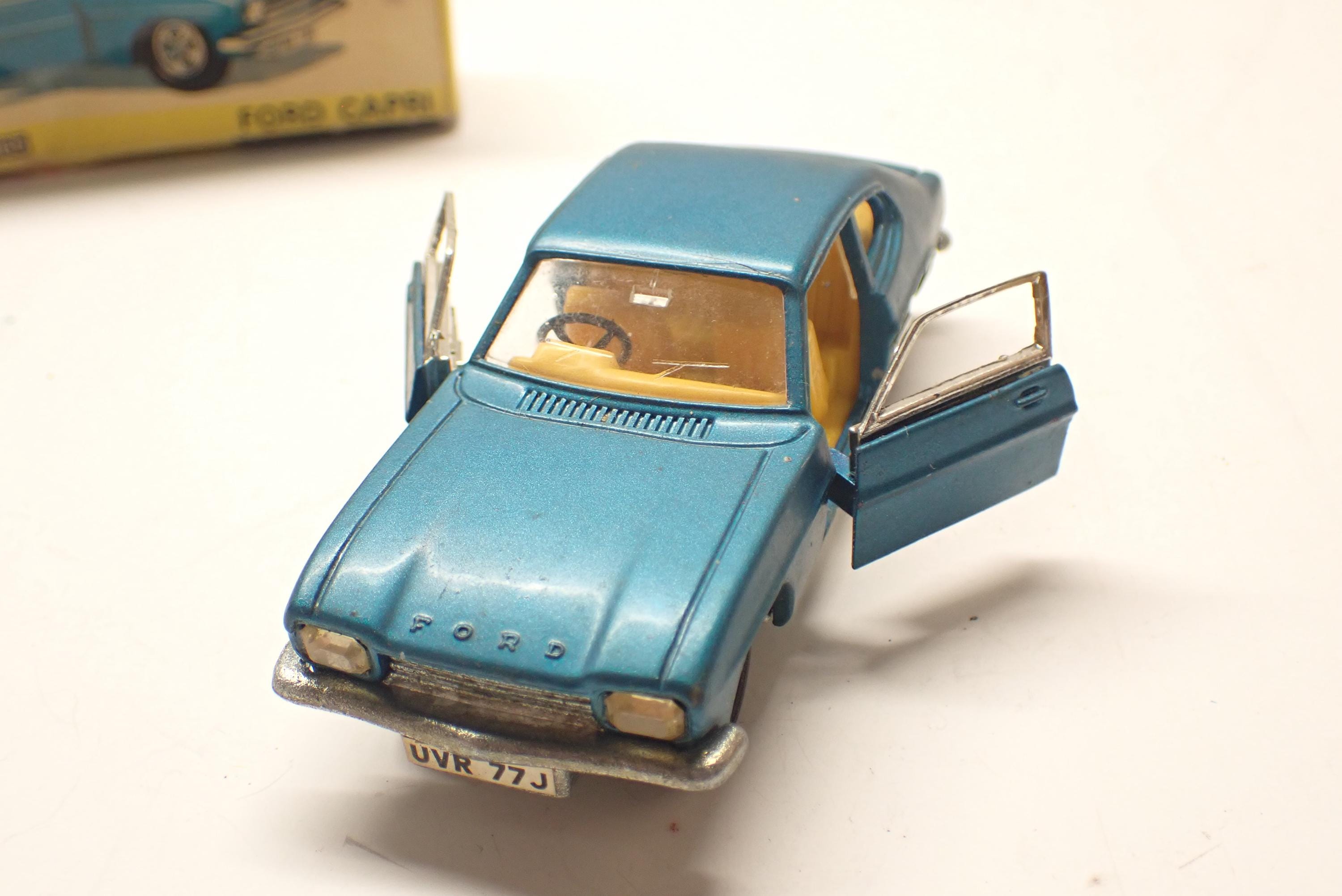 1960s Dinky Toys Ford Capri No 165 Blue Diecast W Speed Wheels in