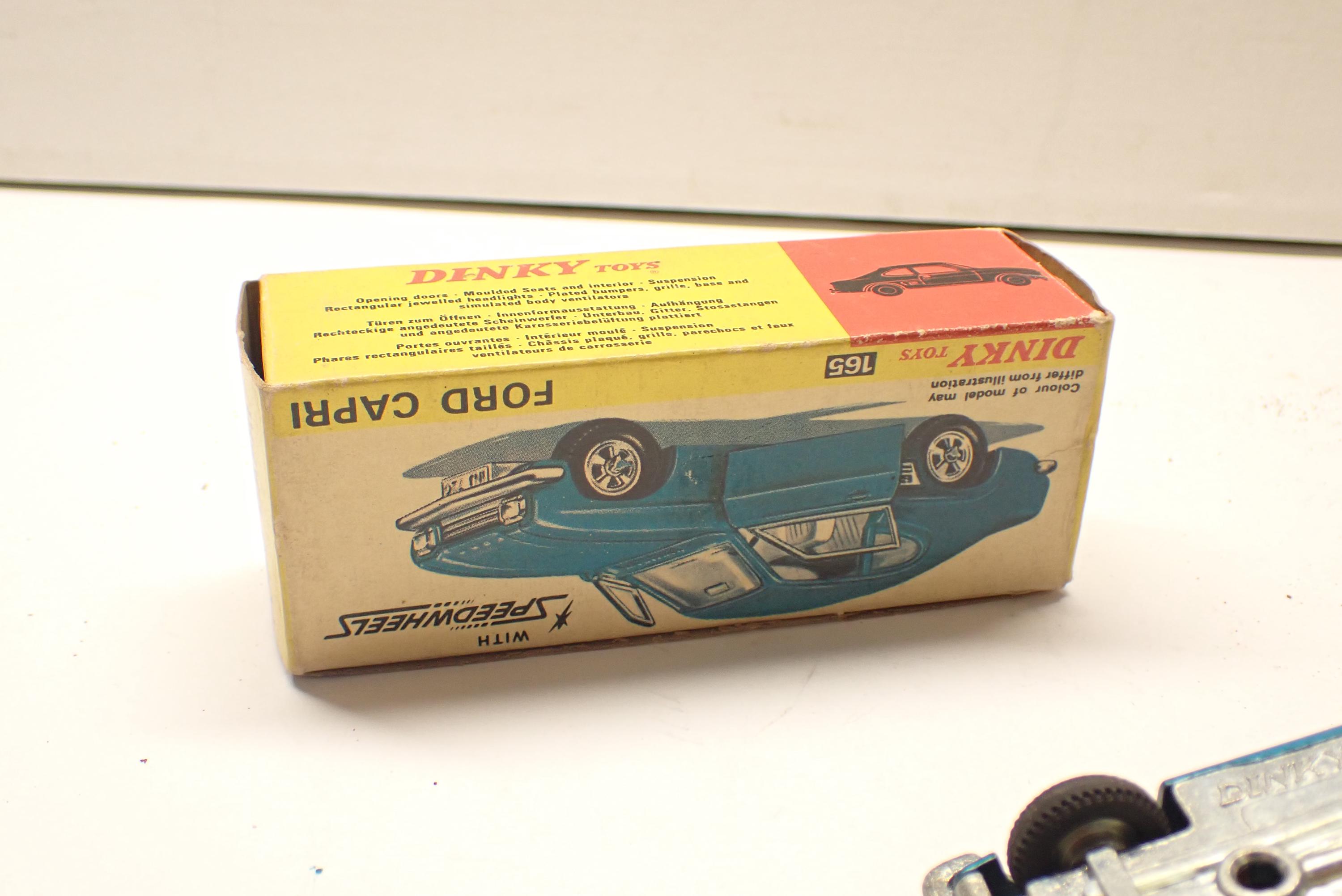 1960s Dinky Toys Ford Capri No 165 Blue Diecast W Speed Wheels in