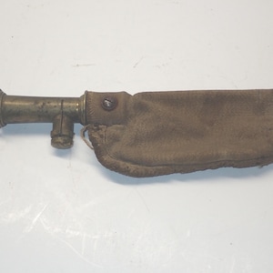 rare vintage g & j w hawksley canvas and brass powder horn military