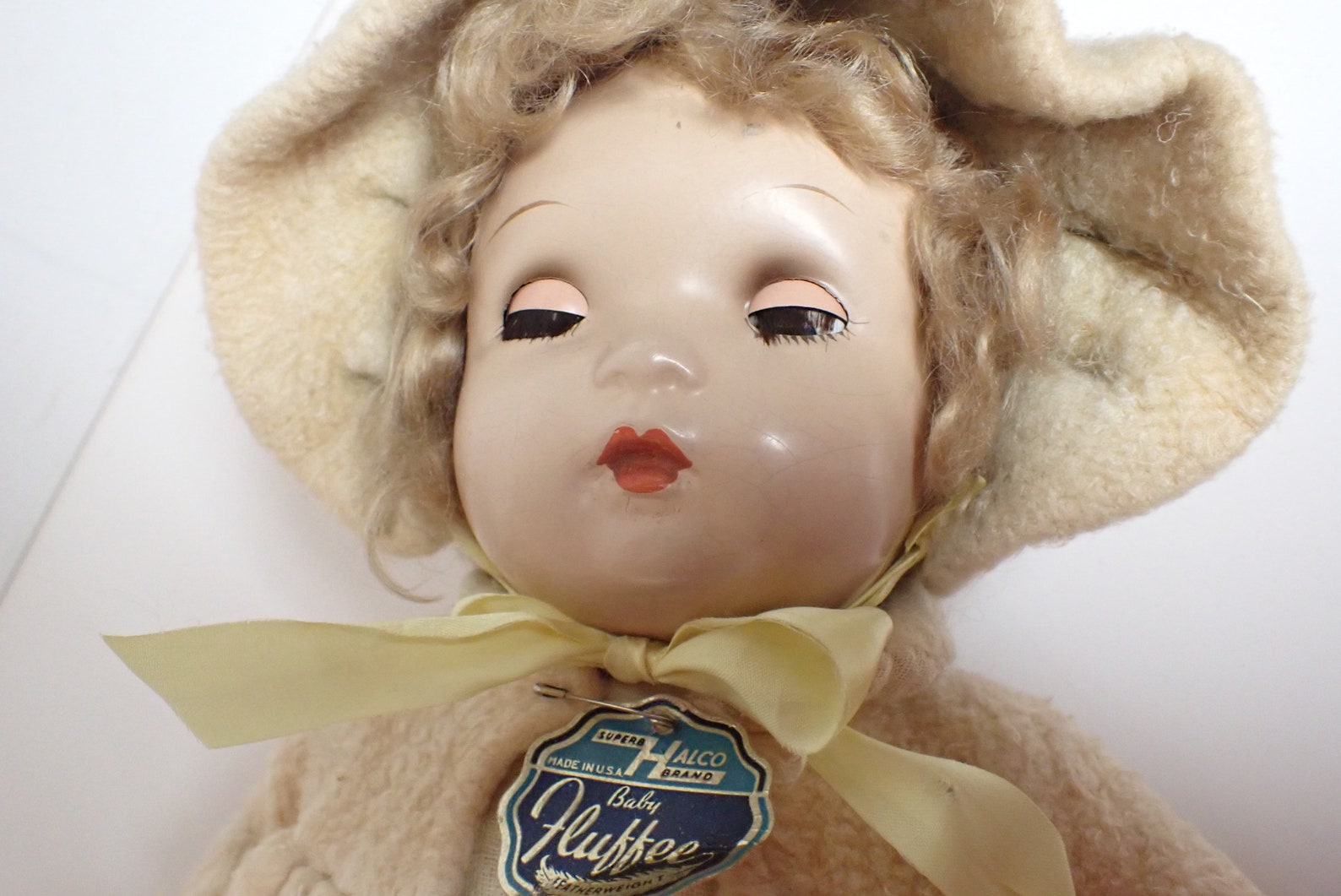 1900's Original Fluffee Baby Doll W Paper Tag Hair Sleep Eyes Squeaks ...