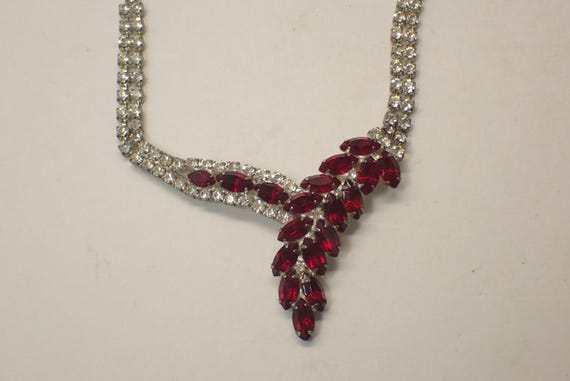 beautiful ruby and clear rhinestone necklace and … - image 2