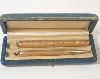 Vintage Swan Mabie Todd Pen & Ring Top Bleistift Gold in Box