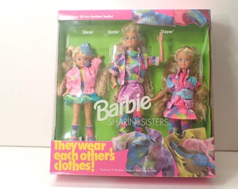 mib 1991 mattel barbie sharin sisters dolls w clothes gift set