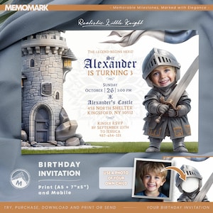 Knight Birthday Invitation Template with Your Child's Photo - Editable Knight Adventure Card on Corjl, Instant Download for Print and Mobile
