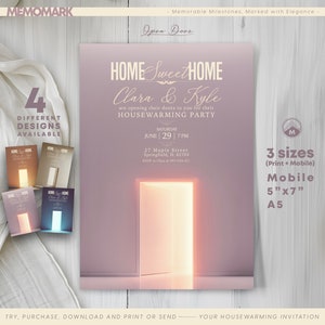 Uitnodigingssjabloon voor housewarming - Corjl Bewerkbare uitnodiging voor housewarming, Home Sweet Home-kaart, direct te downloaden voor print en mobiel