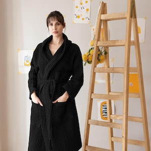 CloudWeave Hooded Waffle Cotton Robe – Fast‑Dry and Ultra Absorbent Turkish Wrap for Bath, Spa Rituals, Guestwear & Gifting, Daily Bathrobe