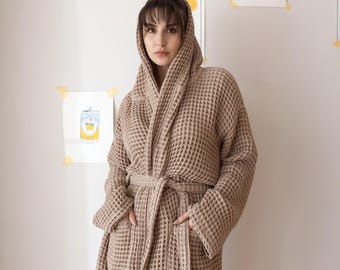 RelaxFit Turkish Cotton Robe – Breathable Hooded Waffle Weave for Home, Spa, Hammam, Travel, Hotel Use – Unisex & Ultra Comfortable
