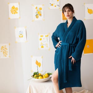 Organic Cotton Unisex Waffle Robe, Pure %100 Turkish Cotton Bathrobe, Waffle Bridesmaid Robe, Handmade Robe for Gift
