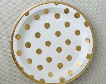 Pappteller Punkte Gold 8 Stück – Partyteller 23 cm mit Goldpunkten für Geburtstag, Hochzeit & festliche Tischdeko