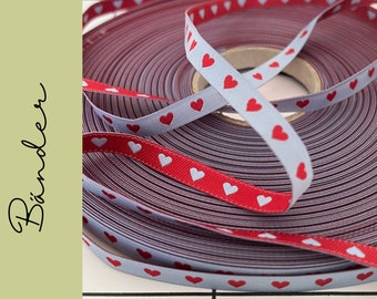 Woven ribbon heart blue red 1 m (basic price: 1.20 euros/meter) - ribbon sewing accessories decorative ribbon