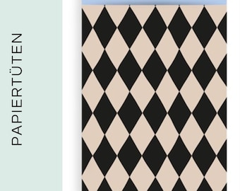 Paper bags set of 10 Harlequin Black | Birthday, gift bags, gift wrapping, children's birthday, party bags, party, theme party