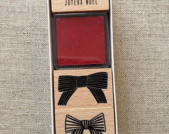 Bow Stamp Set – 6 wooden stamps with Christmas motifs & bows + red ink pad, DIY, gift wrapping, craft set, Christmas