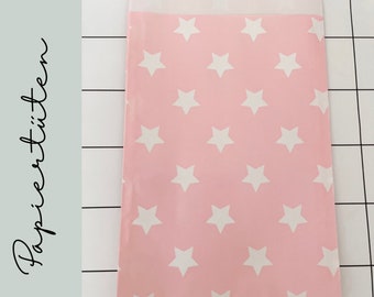Papiertüten XL 10er Sterne Rosa Weiß - Kindergeburtstag Mitgebseltüten Valentinstag