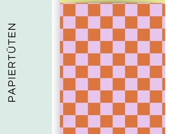 Paper bags set of 10 checkered pink orange | Birthday, gift bags, gift wrapping, children's birthday, party bags, party, theme party