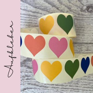 Aufkleber Herz Bunt  |   Sticker bunt, Herzaufkleber, Geschenke verzieren, Basteln mit Kindern, Kindergeburtstag und Tischdekoration