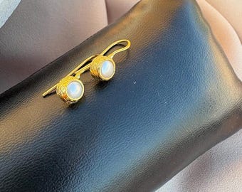 Mini Round Real Pearl Gold Earrings ,Natural Freshwater Pearl Hoop Earrings, Minimalist Gold Huggie Hoops, Timeless Jewelry for Women,