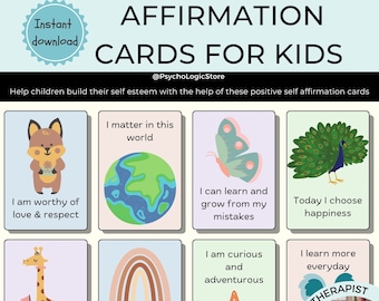 Cartes d'affirmation pour enfants, cartes de motivation, cartes de positivité pour enfants yoga pour enfants, cartes-éclair Montessori, mantra quotidien pour enfants sur la santé mentale des enfants