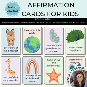 Affirmation Cards for Kids, Motivational Cards, Kids Positivity Cards Kids Yoga, Montessori Flashcards, kids mental health kids daily mantra