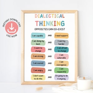 Dialectical thinking print, DBT poster, dbt worksheet, therapy office decor, therapist wall art, feelings poster, BPD, Bipolar, cbt, anxiety