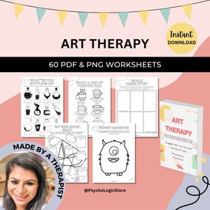 Art Therapy Worksheets For Mental Health, Self-esteem, Anxiety, Stress. Therapy Book For Parents, Counselors, Therapists, and Psychologists.