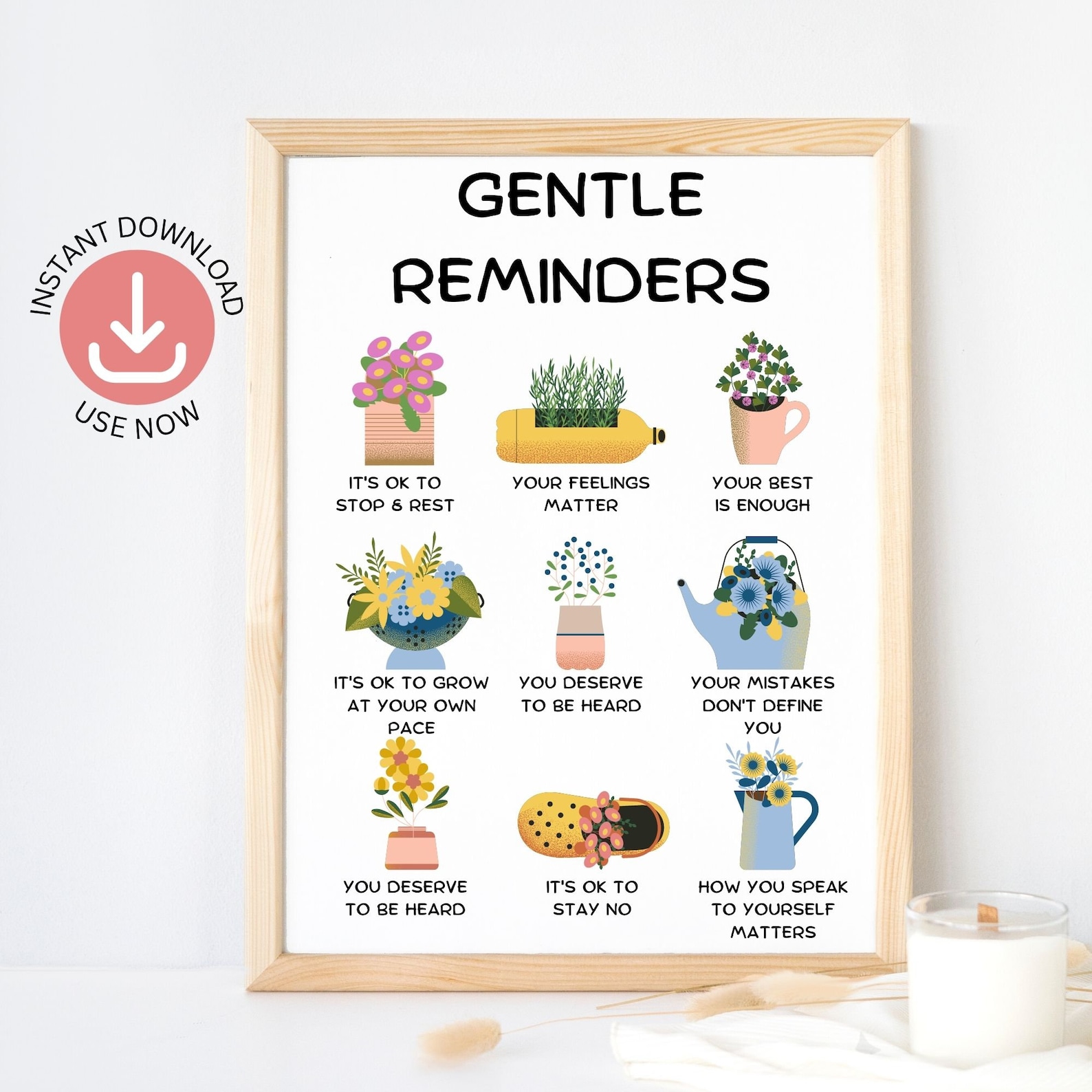 Gentle Reminders Positive Affirmations DIGITAL Print Mental Health ...