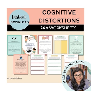 Cognitive Distortion Worksheets, Thinking Errors Flashcards, Unhelpful Thinking Patterns, DBT, CBT Therapy, BPD, Anxiety Tool, Coping skills