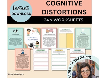 Cognitive Distortion Worksheets, Thinking Errors Flashcards, Unhelpful Thinking Patterns, DBT, CBT Therapy, BPD, Anxiety Tool, Coping skills