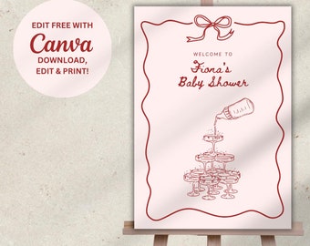 Handwritten Baby Shower Welcome Sign Template: Pink & Red Bow (Digital Download)