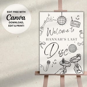Sjabloon Last Disco Bachelorette, Hen Do Welcome Sign | Disco cowgirl vrijgezellenfeest | Bewerkbare handgetekende | Canvas
