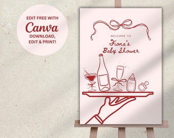 Handwritten Baby Shower Welcome Sign: Cocktails & Baby Bottle (Digital Template)