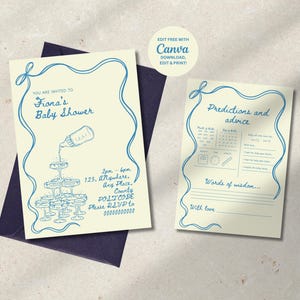 Uitnodigings- en voorspellingskaart babyshower | jongen, meisje, genderneutraal, babyshoweruitnodiging | handgetekende strikrand + handgeschreven | Italiaans