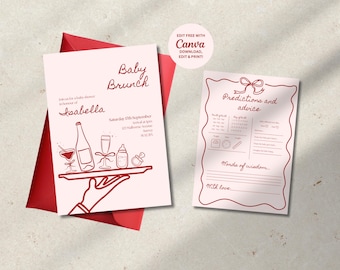Handwritten Baby Shower Invite & Prediction Card (Canva Template)