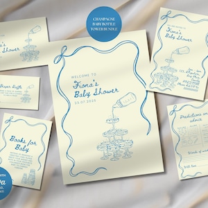 Babyshowerbundel | Pakket bewerkbaar uitnodigingssjabloon | jongen, meisje, genderneutraal | handgetekende strikrand + handgeschreven | Italiaans