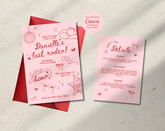 Last Rodeo Bachelorette Invitation: Disco Cowgirl Hen Do (Canva Template)