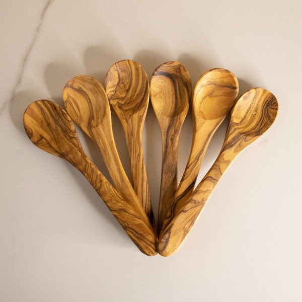 Set of 6 olive wood teaspoons / coffee spoons | 12cm / 4.7in, Coffee spoon, Tea spoon, Set small spoons, Dessert spoon, Olive wood,Mom gift