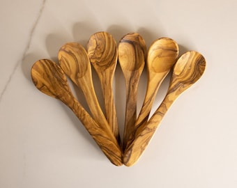 Lot 6 petites cuillères en bois d'olivier | 12cm / 4.7in, Cuillère à café, Cuillère à thé, Cuillère en bois, Cuillère à dessert,Cadeau maman