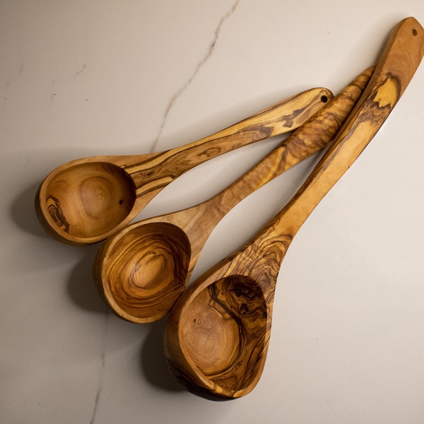 Louche en bois d'olivier | 27cm et +/ 10.6in, Lot louches, Idée cadeau,Cadeau fait main,Ustensile de cuisine,Cadeau pendaison de crémaillère