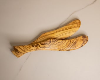 Lot de 2 couteaux à beurre en bois d'olivier | 18cm / 7in, Couteaux à tartiner, Fabriqué artisanalement, Ustensile en bois, Idée cadeau