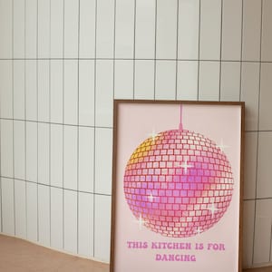 This Kitchen Is For Dancing Y2K Wall Art, Retro Kitchen Poster, Printable Wall Art, Kitchen Art,Retro disco ball, Trendy quote poster print
