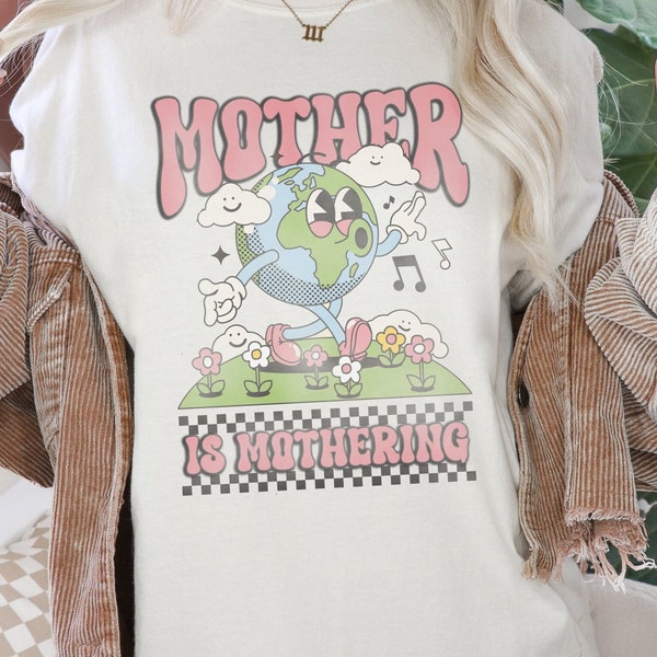 Mother is Mothering Comfort Colors Tee - Retro Mother Earth Graphic, Hippie Oversized Style Shirt, Perfect Gift for Her"