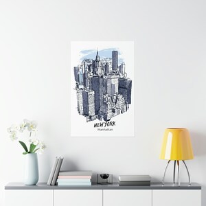Manhattan New York City Drawing Print, New York Wall Art, New York Poster, New York Photo, New York Poster Print, New York Decor, USA