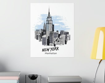 Tekening skyline Manhattan New York City, moderne muurkunstdruk