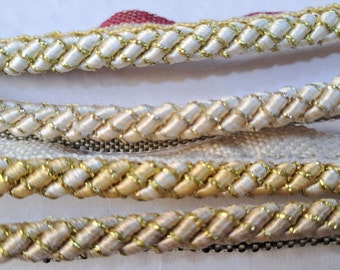 Piping Cord for Cushions, Two_tone White&Gold, Gold Cord With Lip, Fabric Piping Cord, Upholstery Rope, Twist Cord Piping