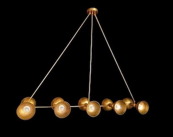 10 Light Raw Brass Mid Century Modern Style Sputnik Chandelier Light Fixture