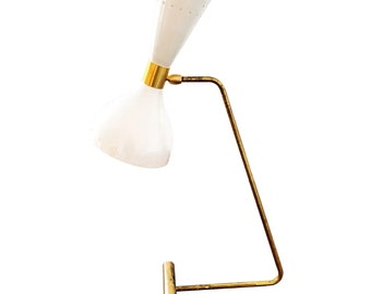 Italian Modern Table Lamp in Brass and Enamel Adjustable Handmade by H D