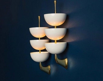 Pair 3 Metal Bowl a Sconces Italian Stilnovo Style Mid Century Wall Lights Lamps