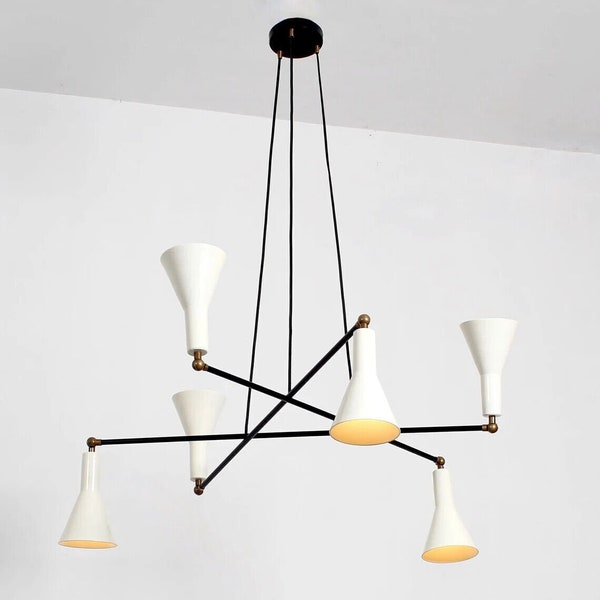 6 light Mid Century Stilnovo Chandelier Ceiling Light Pendant Lamp