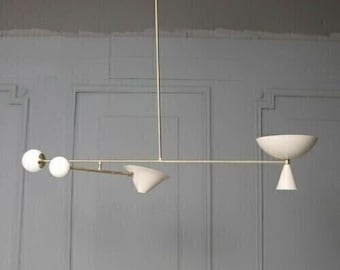Brass Mid Century White Chandelier Italian Sputnik Ceiling Light