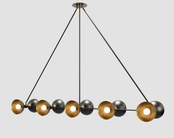 Sputnik-Kronleuchter aus Messing mit 10 Lampenschirmen im Mid-Century-Stil