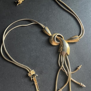 Vintage Sphinx singed  Tassel Design Pendant Necklace, 1960s 1970s necklace, sphinx gold tone necklace, vintage sphinx gold tone necklace.